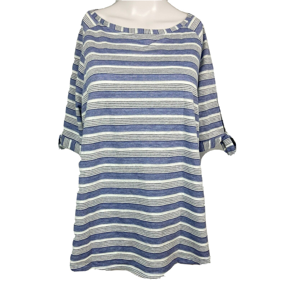 NWT‎ Jane And Delancey Shirt Womens Sz XL Blue White Striped Cotton Short Sleeve